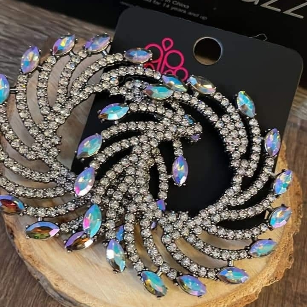 paparazzi Silver Hoop Earrings with Iridescent Aurora Stones